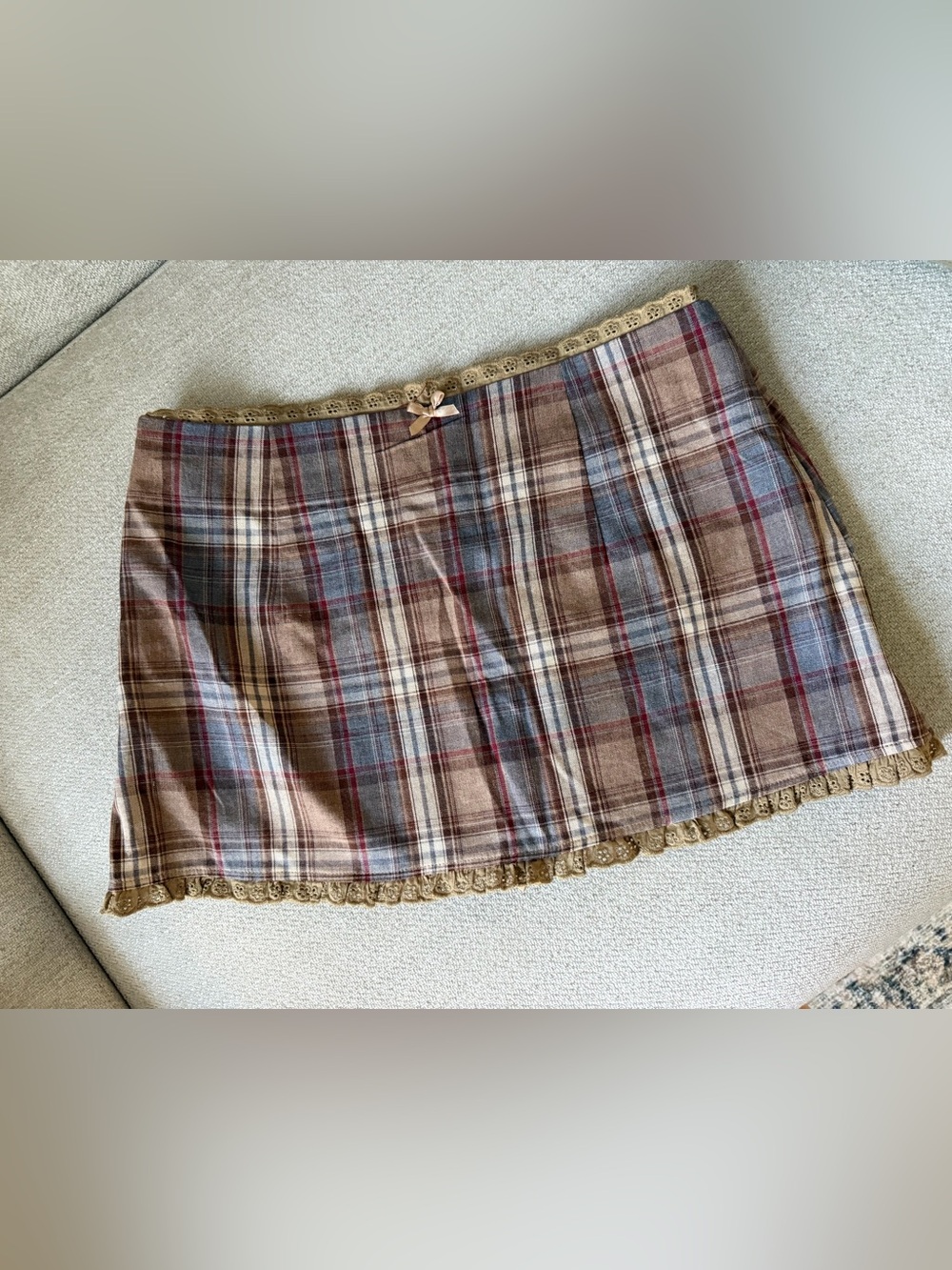 Cider Plaid A-line Mini Skirt in Brown and Gray